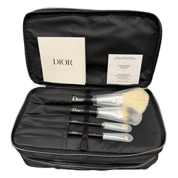 Dior Backstage Makeup Pouch Cosmetic Bag 10x6x3” Brush Storage 2 Tier w Brushes! - Picture 1 of 10